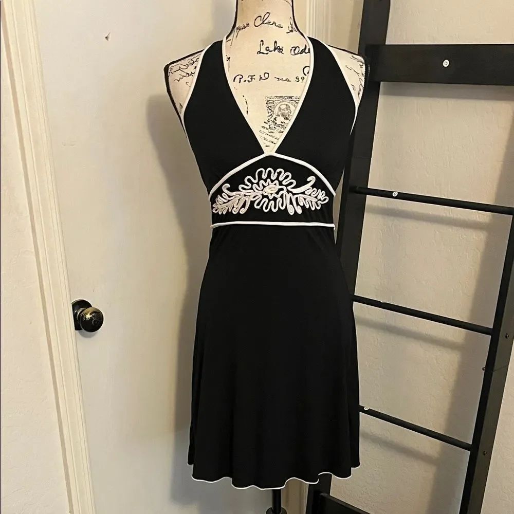 Y2K Charlotte Russe Black White V-Neck Halter Dress 00’s Party Event